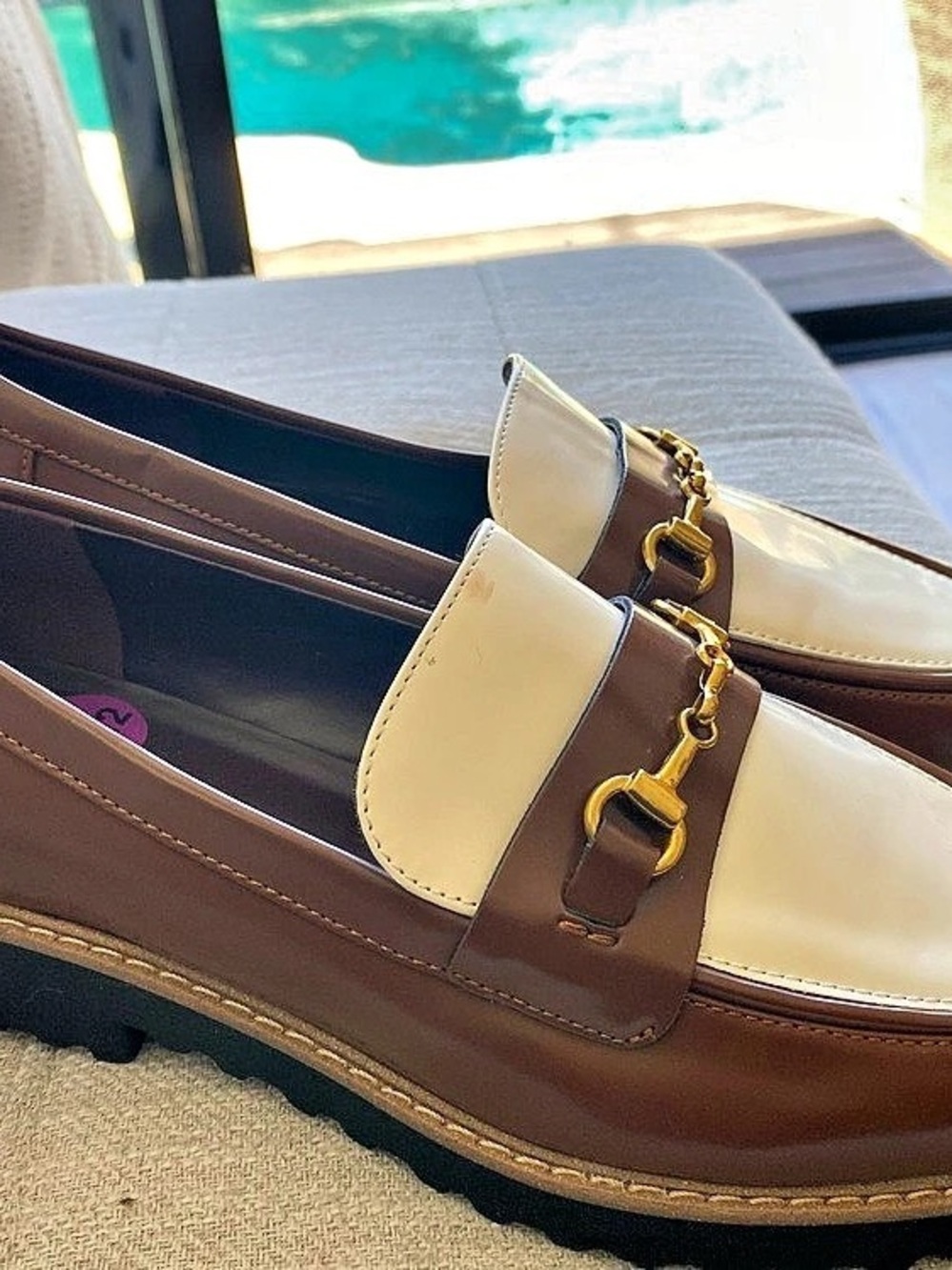 Franco Sarto Horsebit Loafers Brown & Cream US 8.5 New